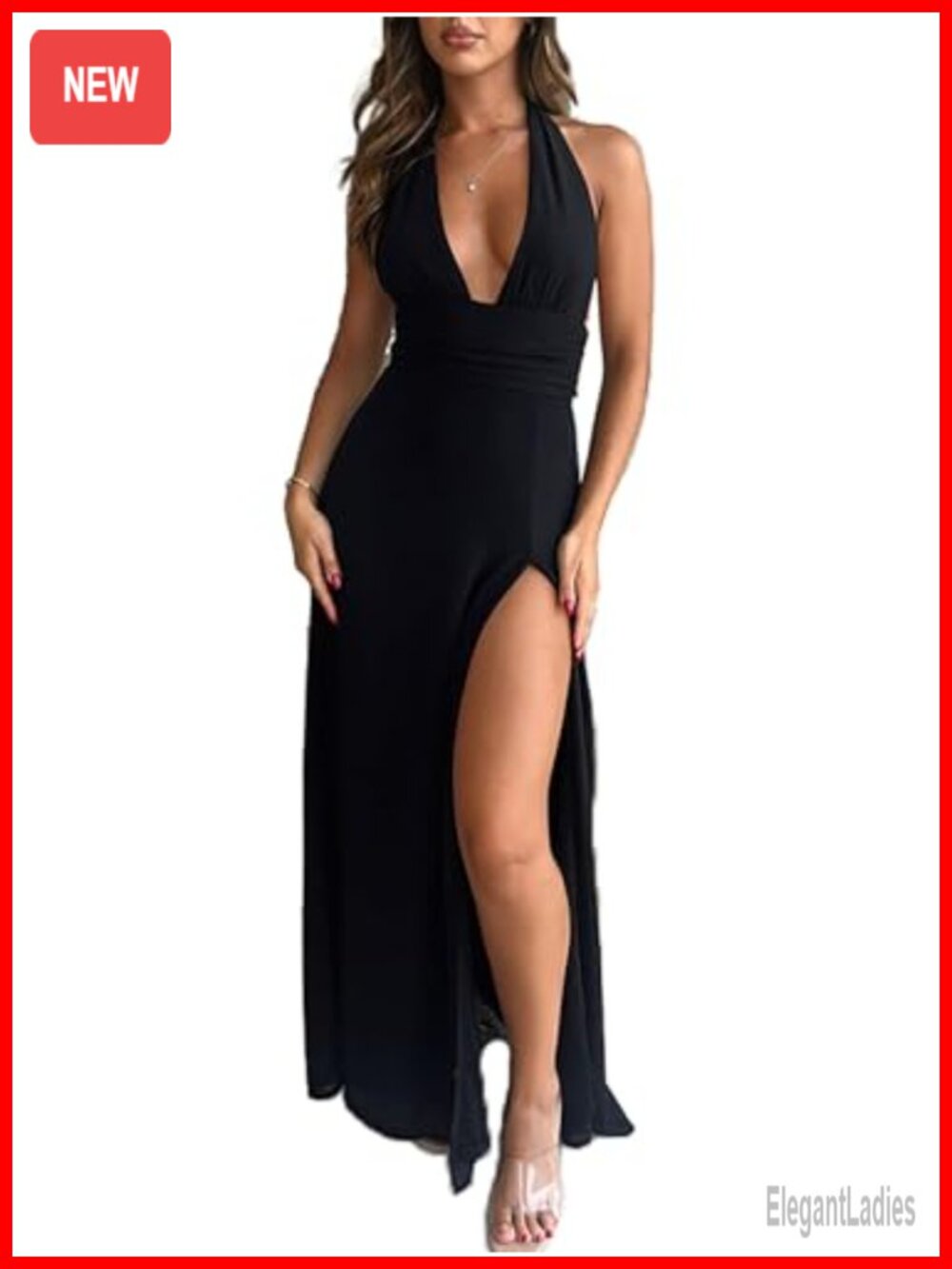 Womens Halter Neck Maxi Dress Sleeveless Backless Long Dress